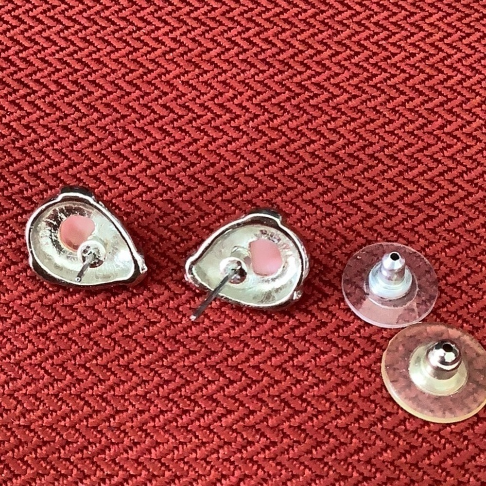 Pink cabochon earrings pierced Silvertone custom jewelry - Picture 4 of 4